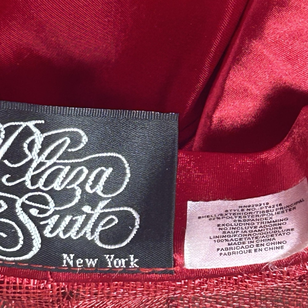 Plaza Suite NY Red Sinamay Derby Church Hat Feather Red Hat Society OS - Picture 5 of 10
